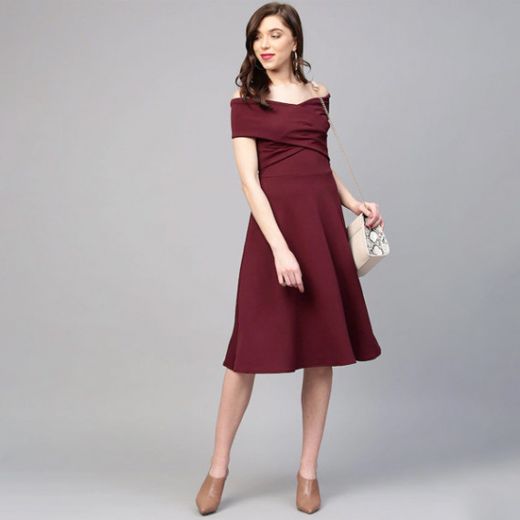 https://goldensgrove.in/products/burgundy-off-shoulder-pleated-fit-flare-dress