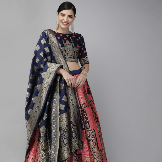 https://goldensgrove.in/products/pink-navy-blue-woven-design-semi-stitched-lehenga-unstitched-blouse-with-dupatta