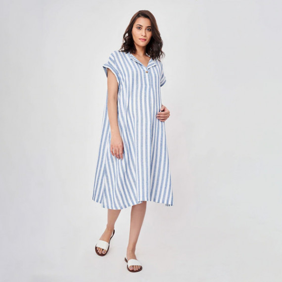 https://goldensgrove.in/products/blue-striped-maternity-shirt-midi-dress