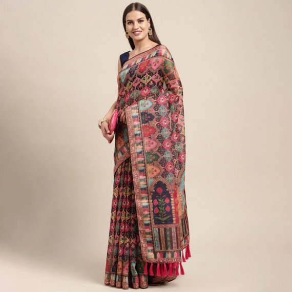 https://goldensgrove.in/products/peach-coloured-multicoloured-kalamkari-sequinned-linen-blend-block-print-saree